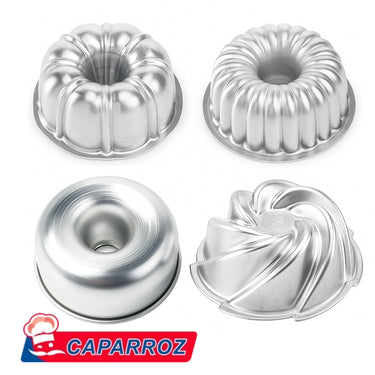 Mini Decorative Aluminum Cake Pans – 4 Assorted Designs (3.5 x 1.6 in) 9 x 4 cm – Caparroz – Set of 4